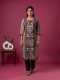 Multi Colour Cotton Ikat Weaves Straight Kurti