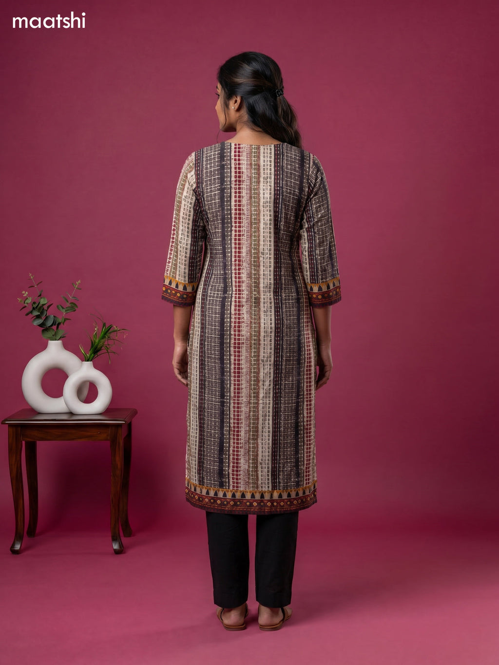 Multi Colour Cotton Ikat Weaves Straight Kurti