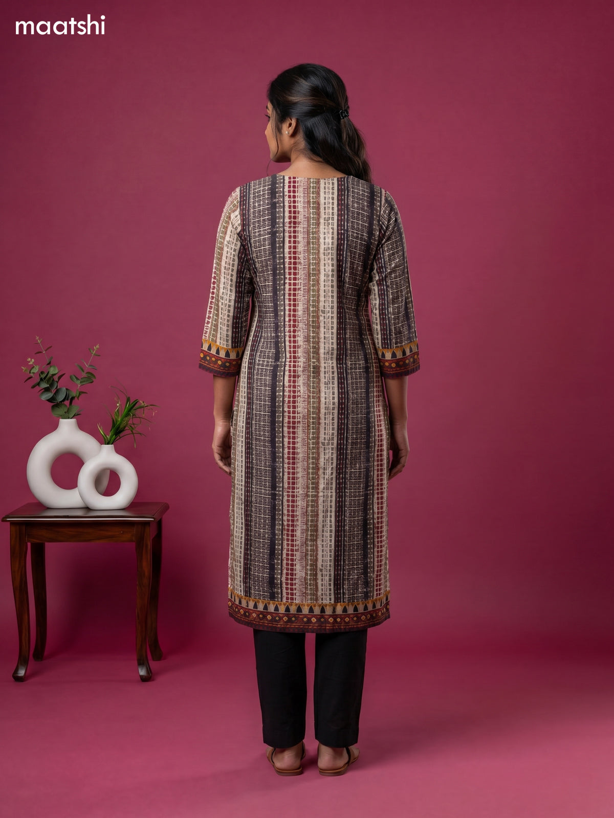 Multi Colour Cotton Ikat Weaves Straight Kurti