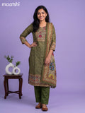 Mehandhi Green and Elaichi Green Art Silk Printed & Simple Embroidery Work Straight Suit