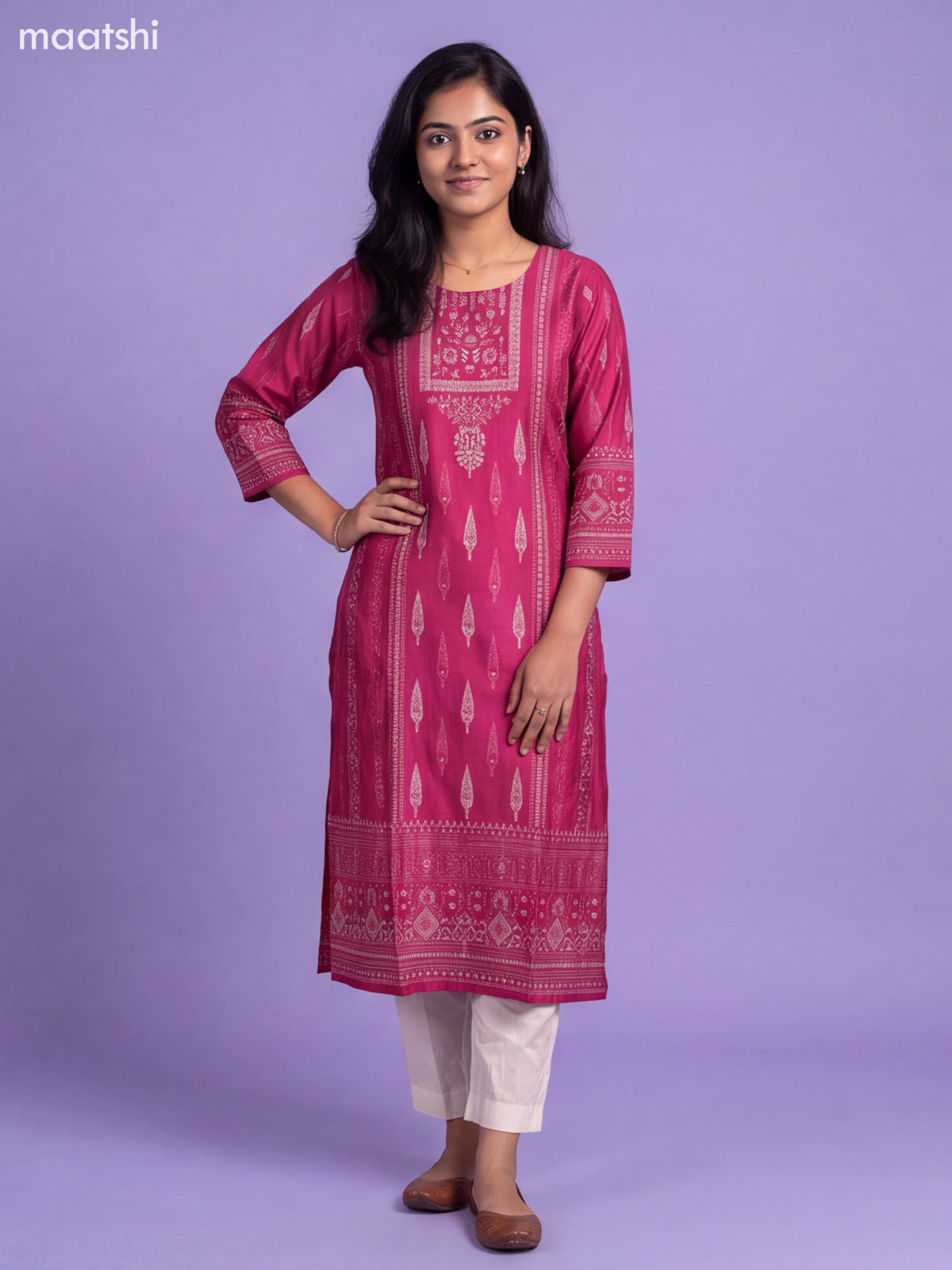 Pink Modal Printed Straight Suit