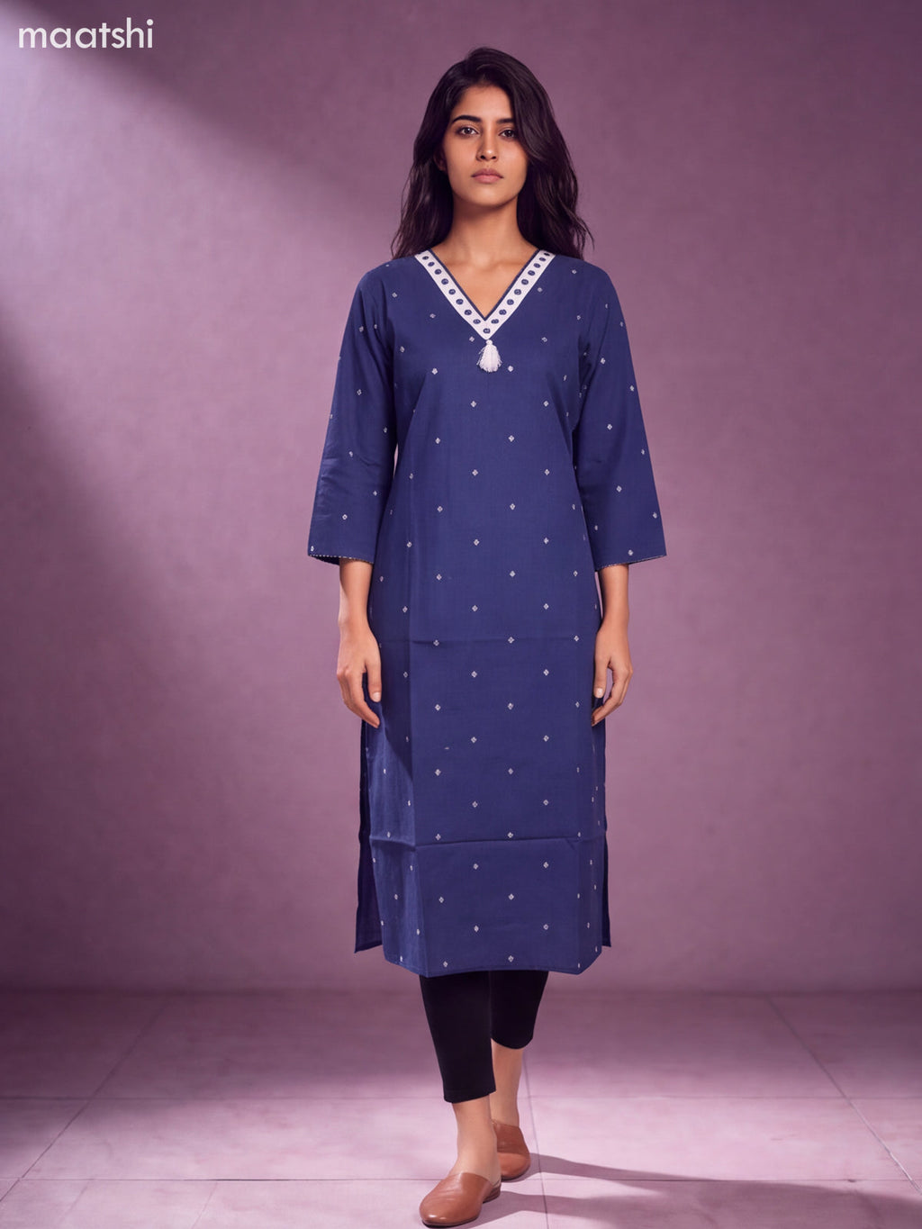 Blue Cotton Embroidery Work Straight Kurti