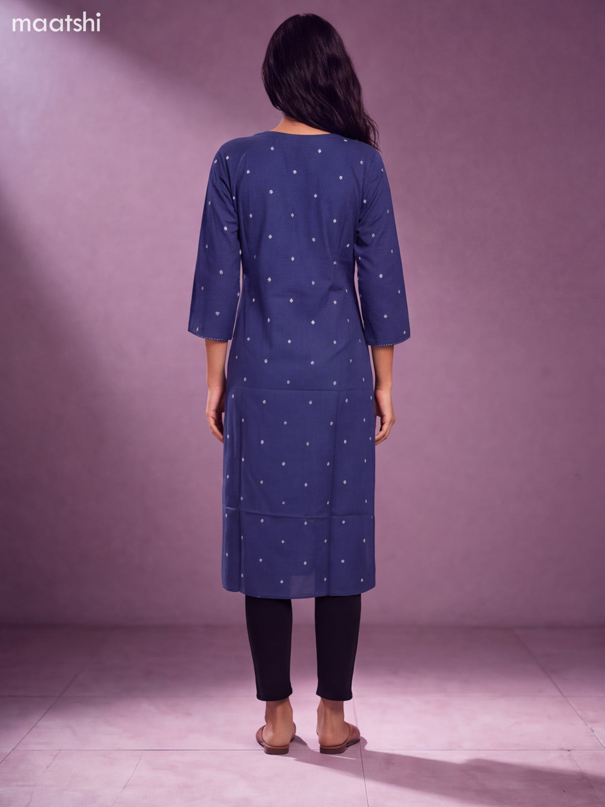Blue Cotton Embroidery Work Straight Kurti