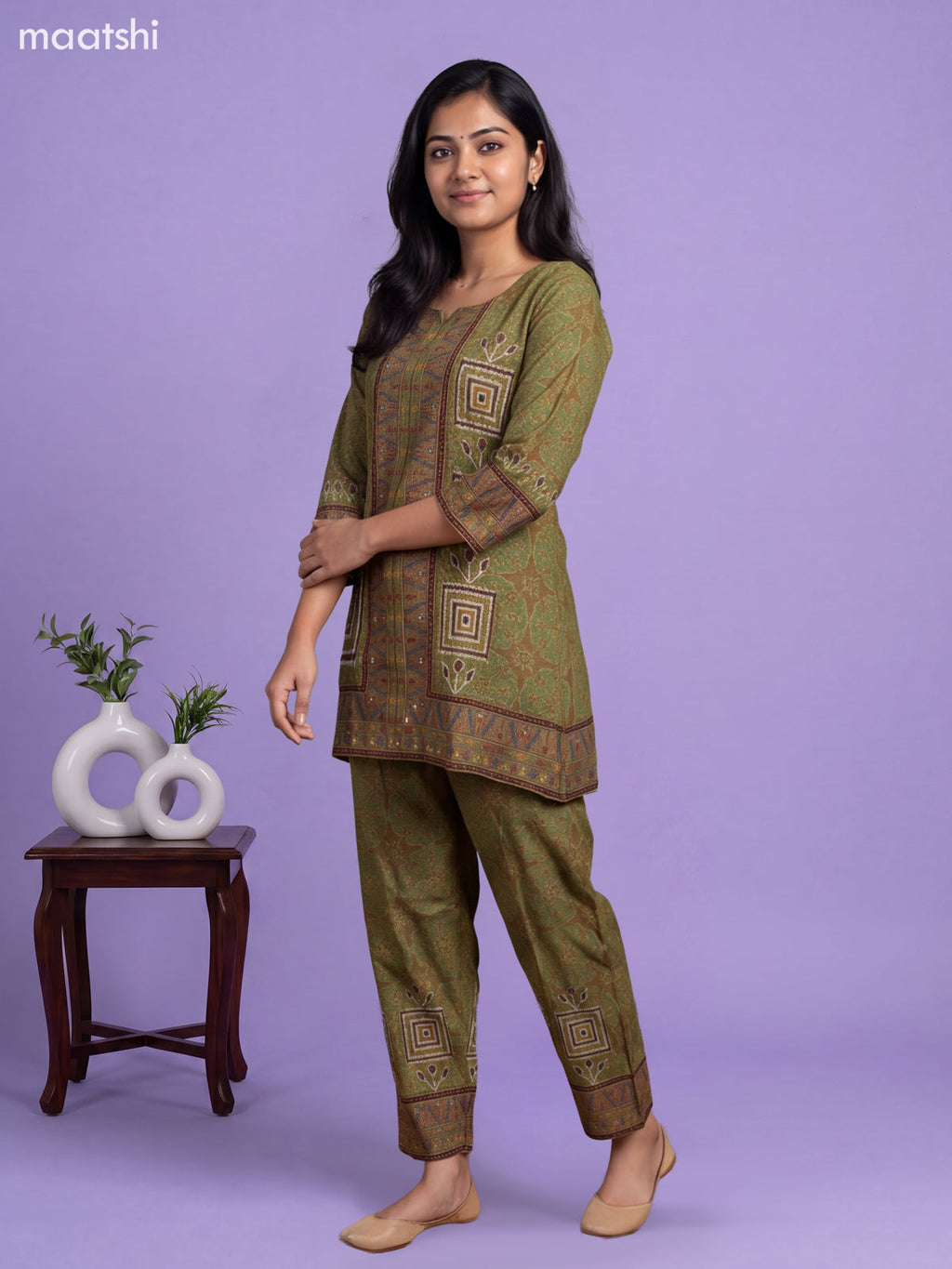Green Modal Patola Print Long Co-Ord Set