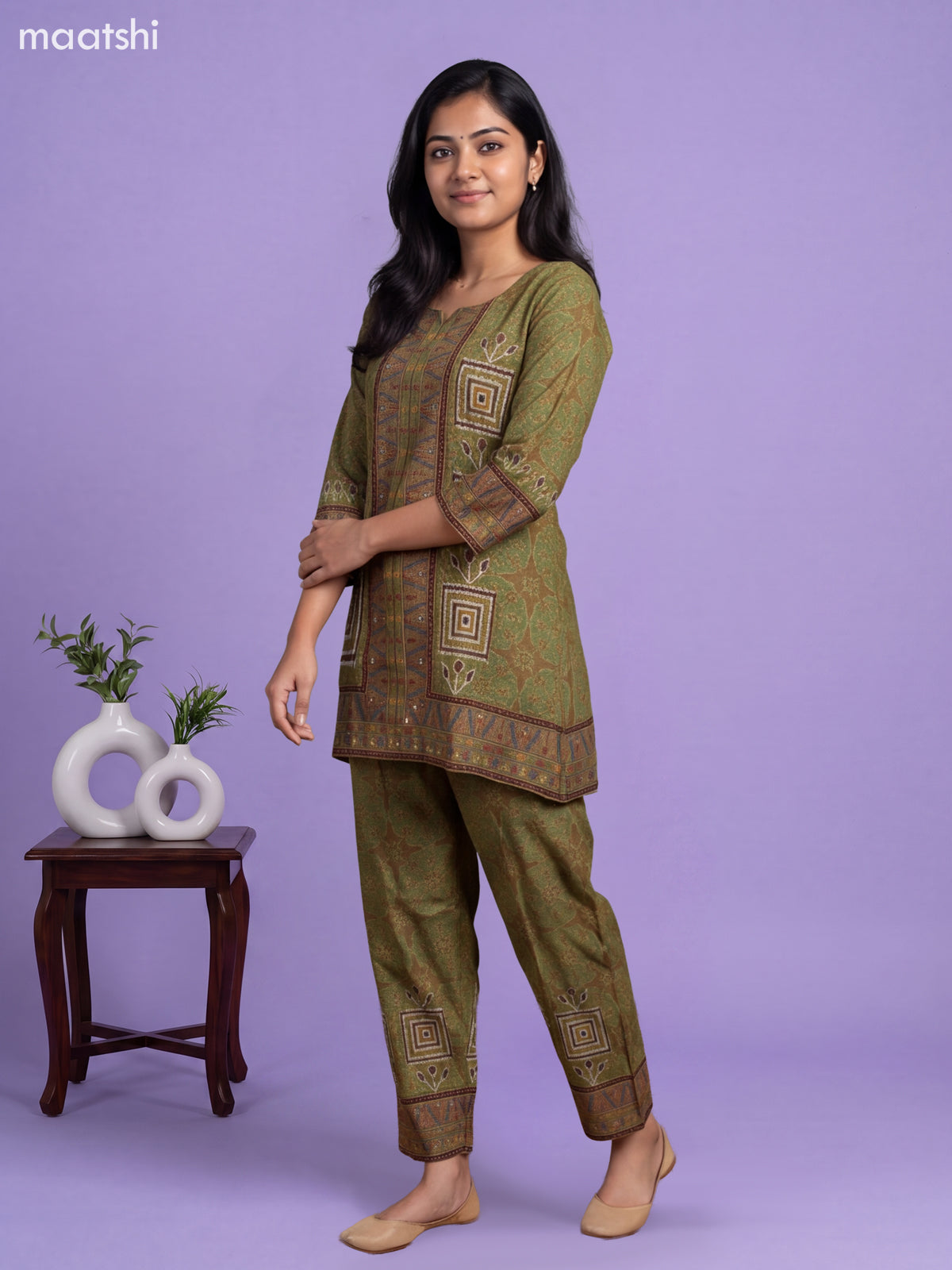 Green Modal Patola Print Long Co-Ord Set