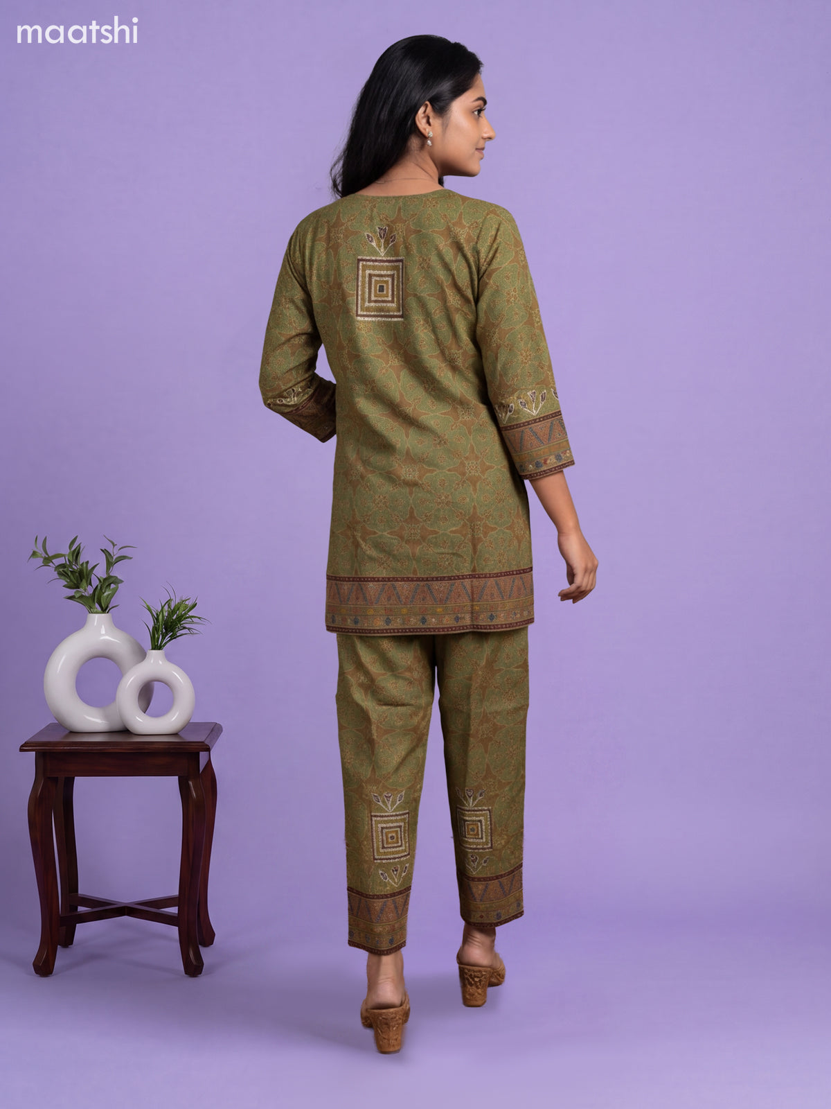 Green Modal Patola Print Long Co-Ord Set