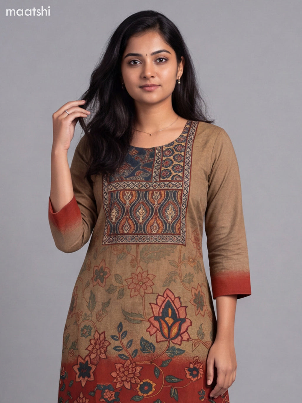 Dark Sandal Muslin Printed & Embroidery Short Co-Ord Set