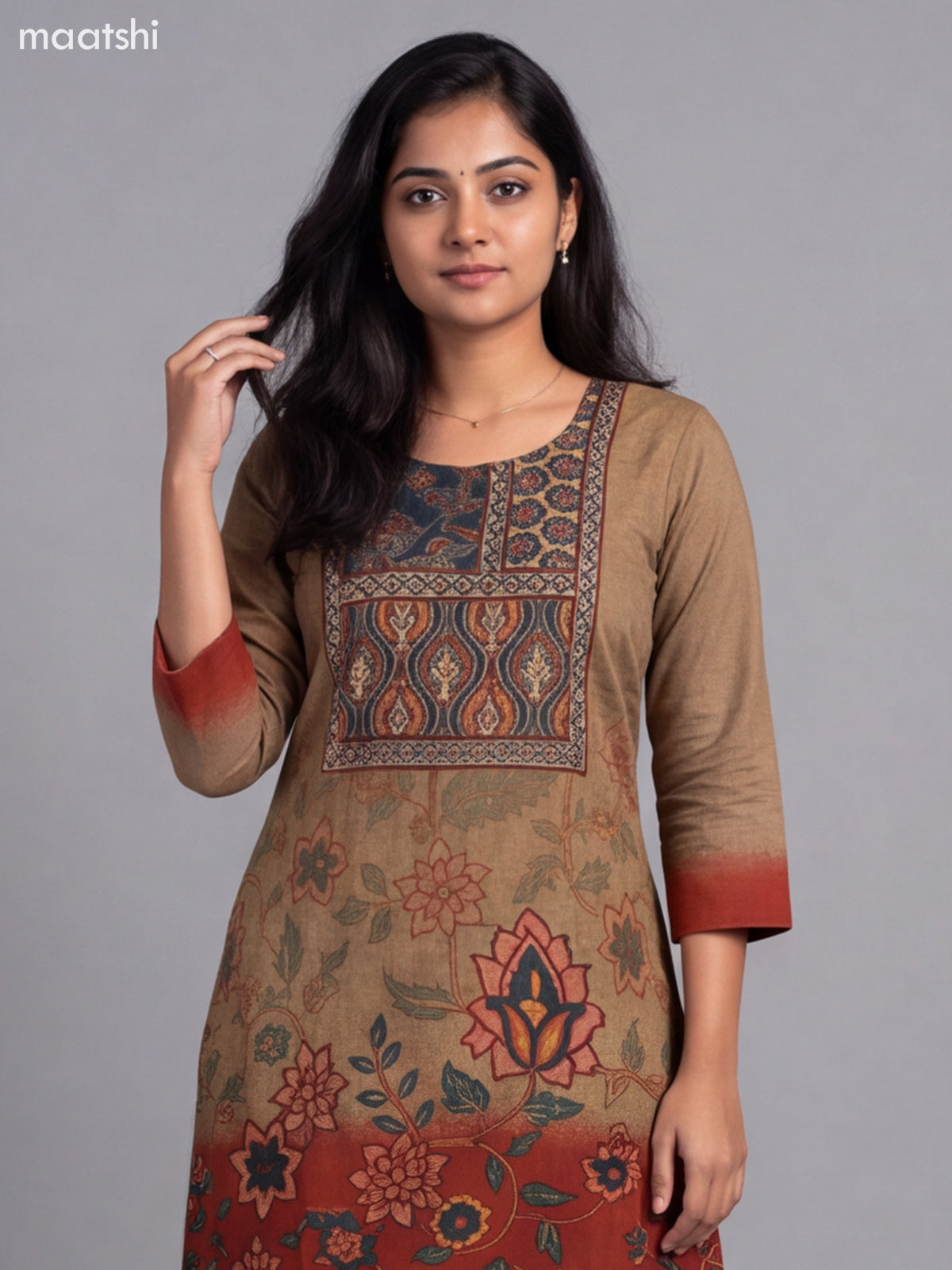 Dark Sandal Muslin Printed & Embroidery Short Co-Ord Set