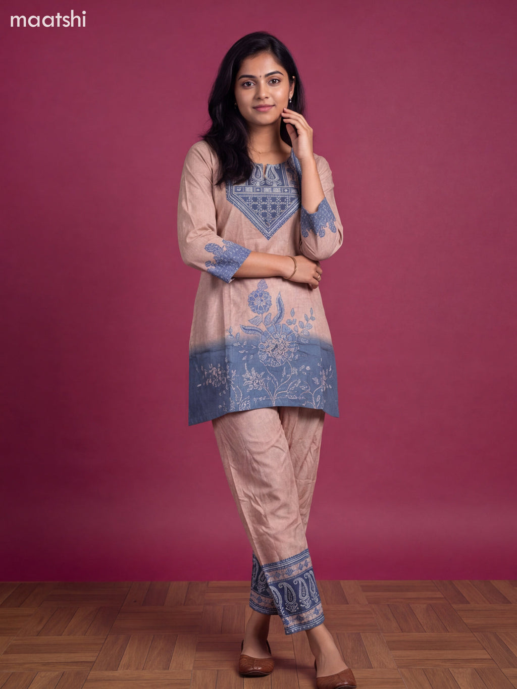 Mild Peach Muslin Printed Short Co-Ord Set