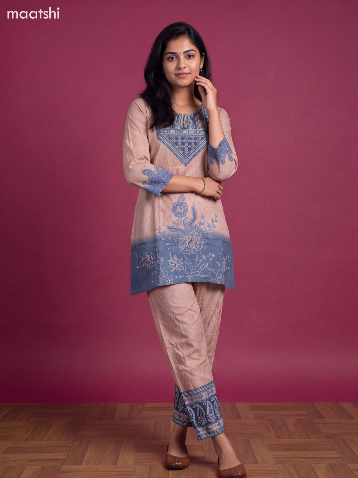 Mild Peach Muslin Printed Short Co-Ord Set
