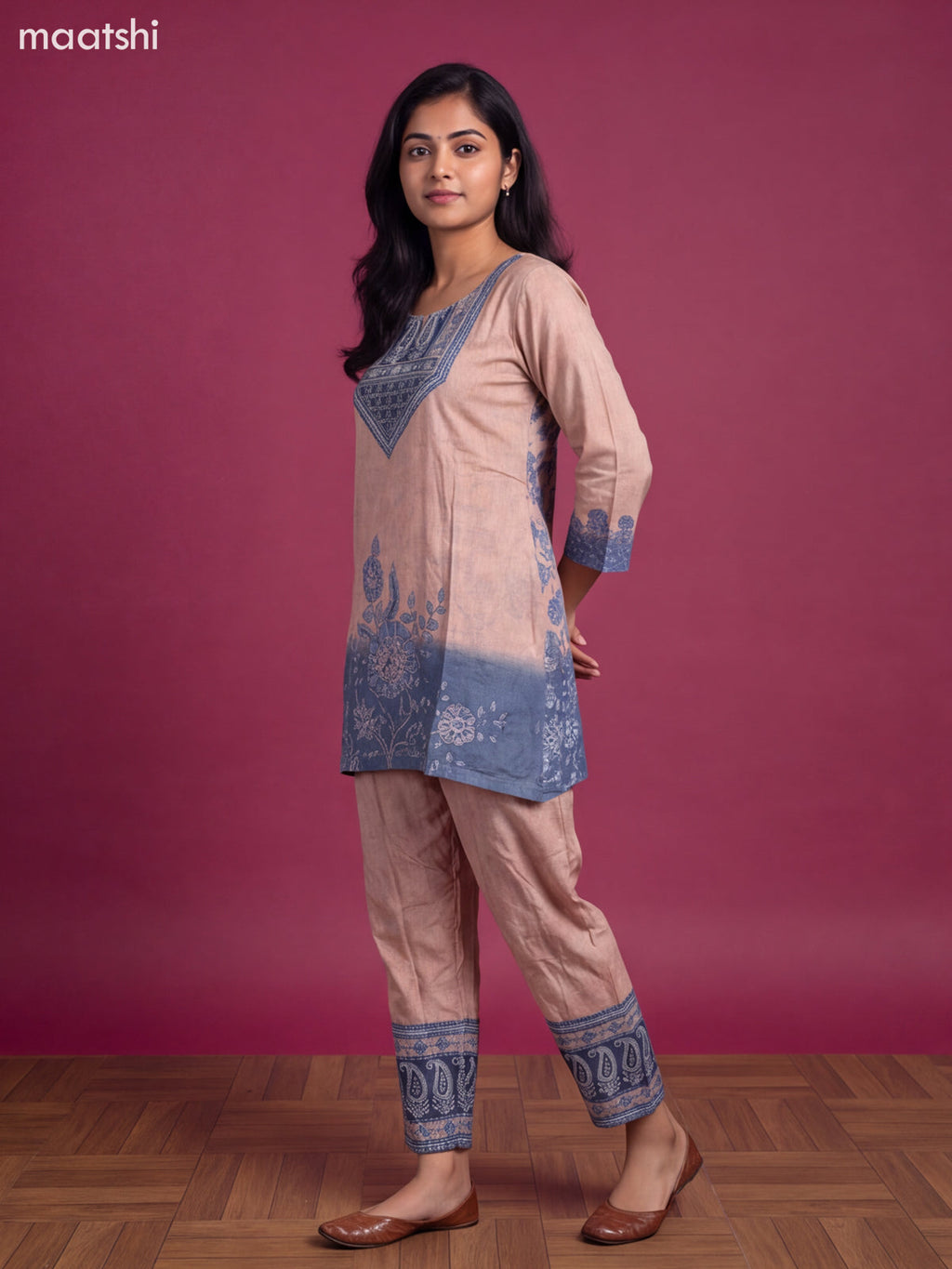 Mild Peach Muslin Printed Short Co-Ord Set