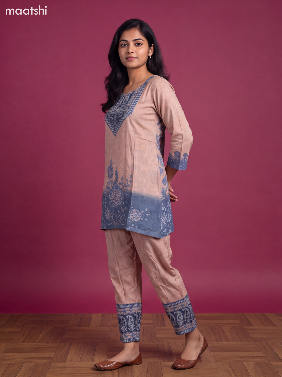 Mild Peach Muslin Printed Short Co-Ord Set