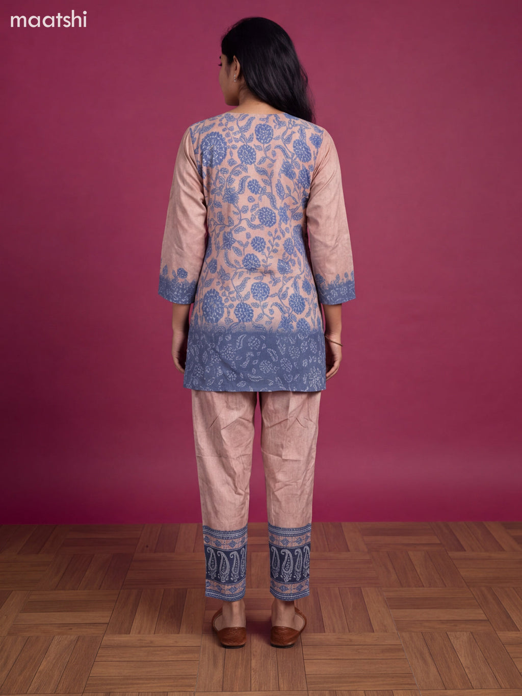 Mild Peach Muslin Printed Short Co-Ord Set