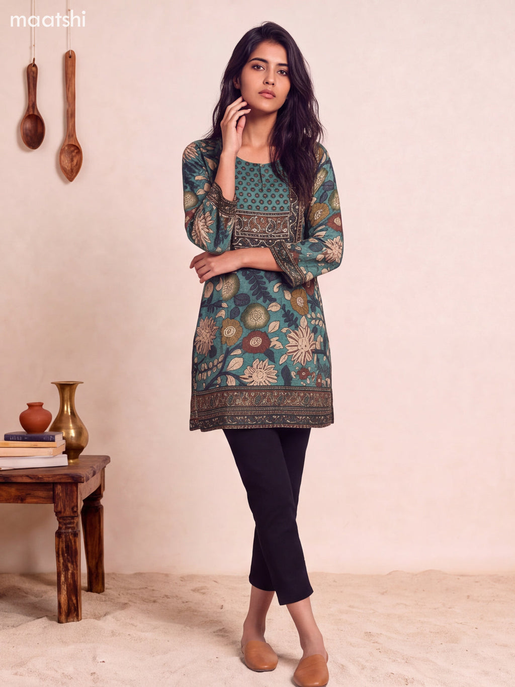 Pastel Green Muslin Kalamkari Printed Short Kurti