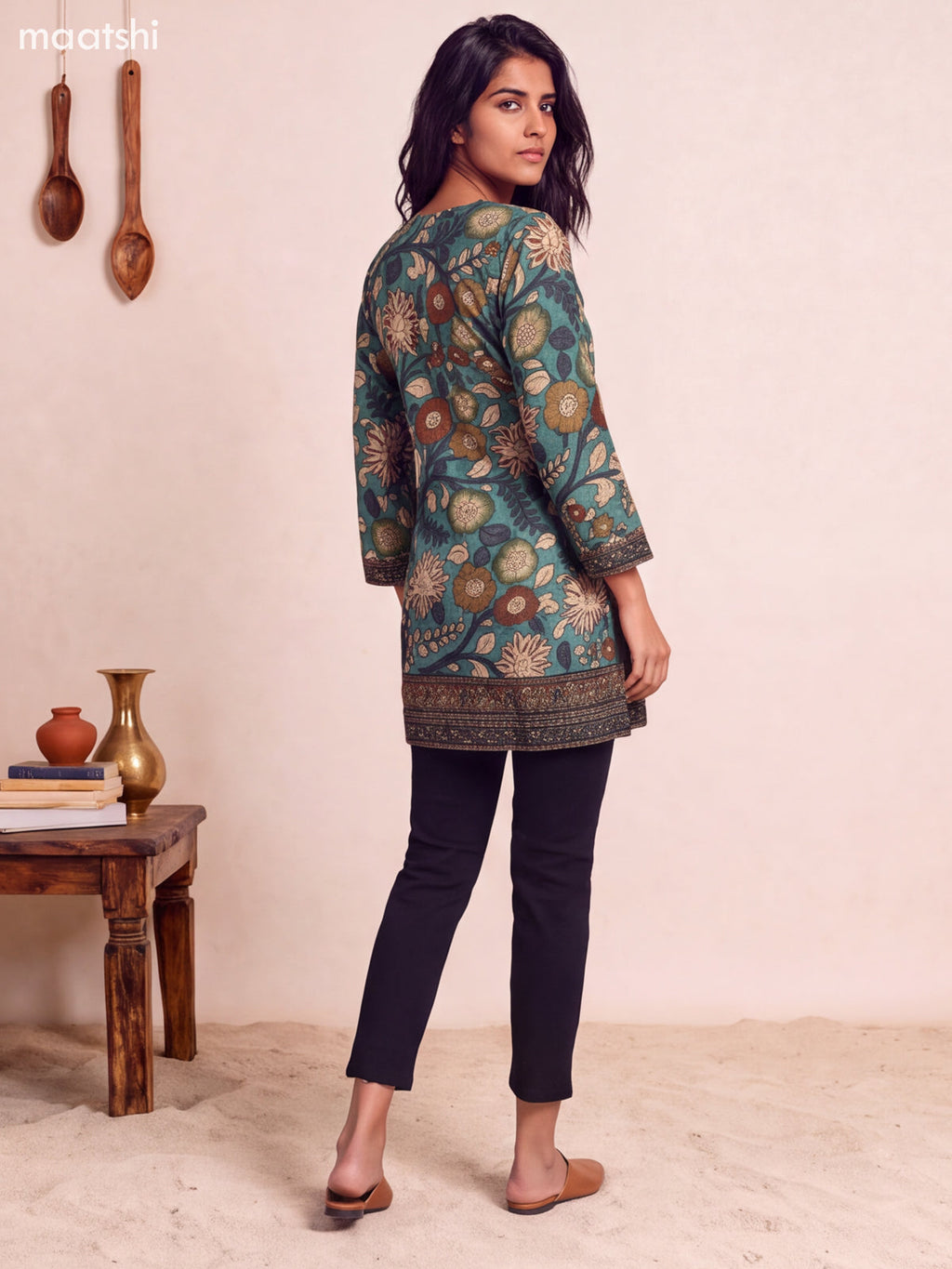 Pastel Green Muslin Kalamkari Printed Short Kurti
