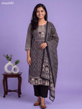 Black Modal Printed & Embroidery Straight Suit