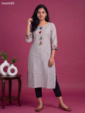 Off White Cotton Embroidery Work Straight Kurti