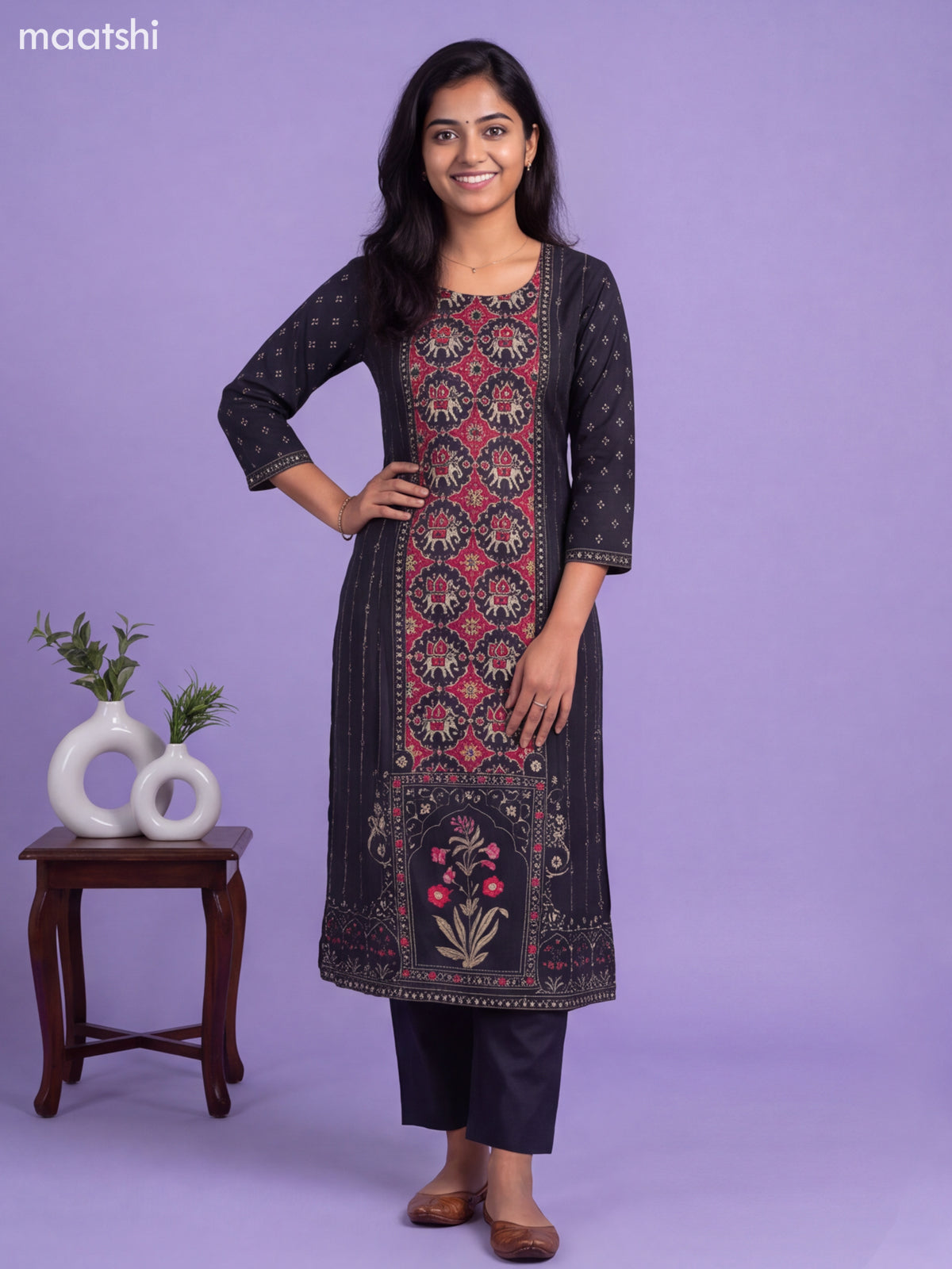 Black Modal Patola Printed Straight Suit