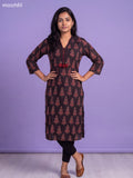 Black Cotton Embroidery Work Straight Kurti