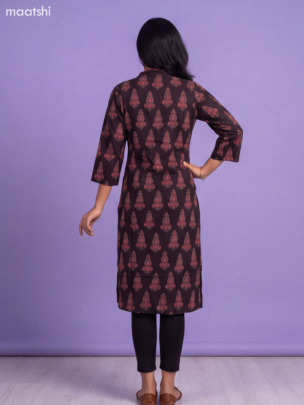 Black Cotton Embroidery Work Straight Kurti