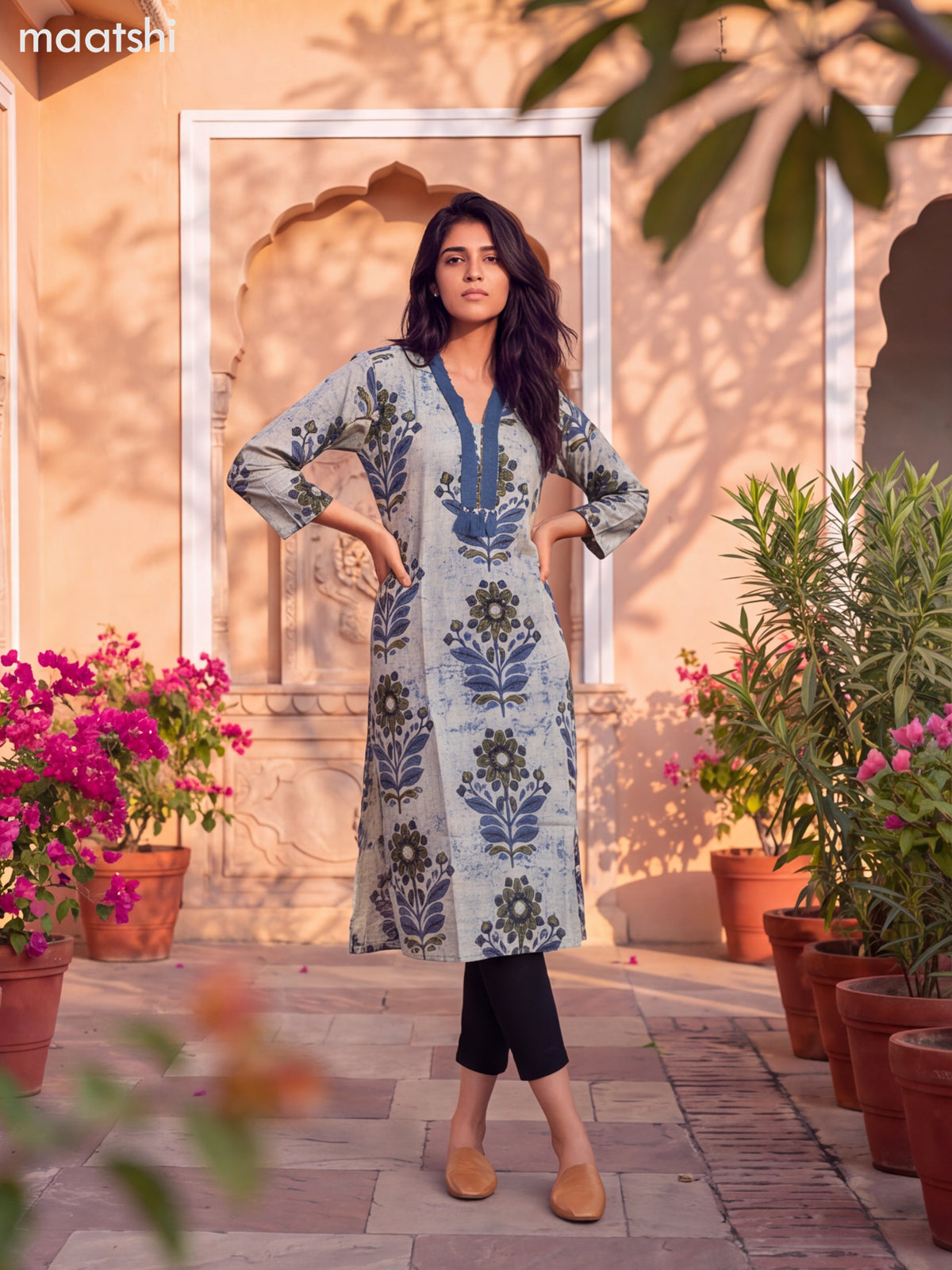 Pastel Green Cotton Printed Straight Kurti