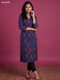 Blue Cotton Printed Straight Kurti