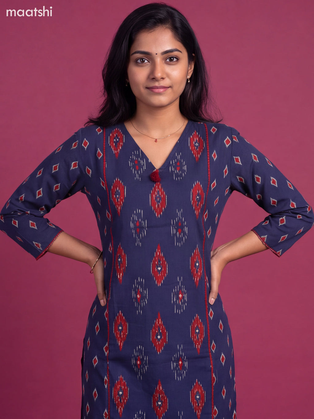 Blue Cotton Printed Straight Kurti