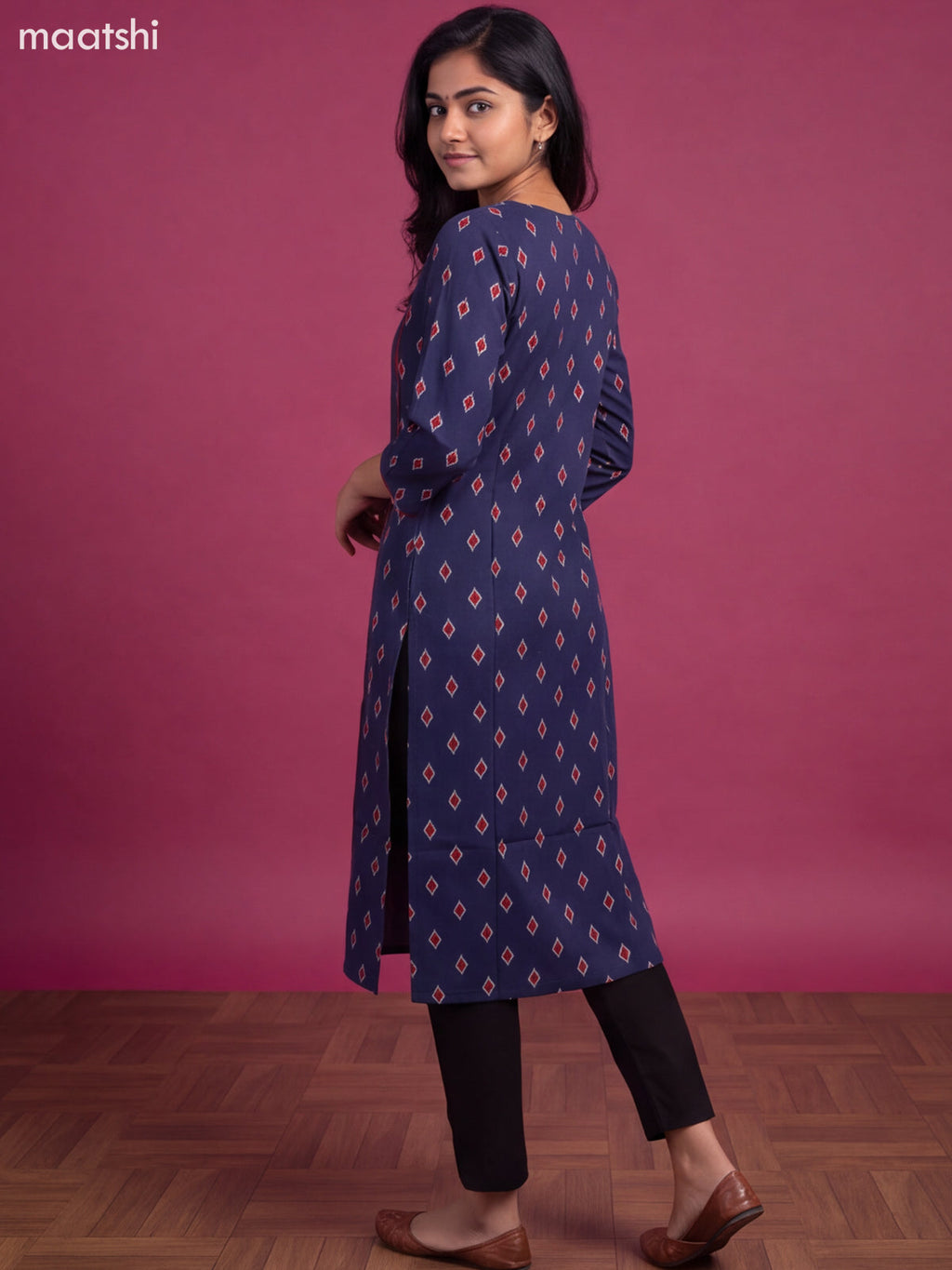 Blue Cotton Printed Straight Kurti
