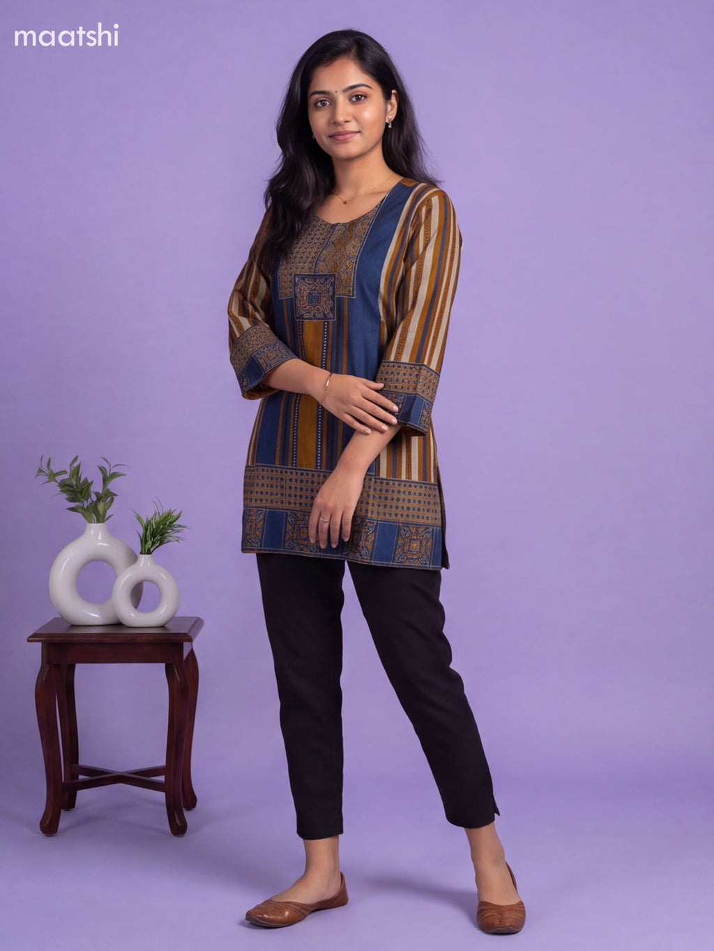 Navy Blue Modal Printed Short Kurti