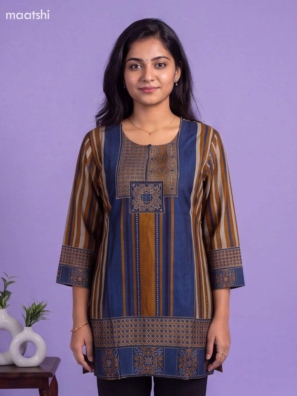 Navy Blue Modal Printed Short Kurti