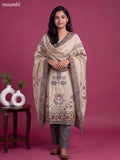 Beige and Dark Grey Modal Printed & Simple Embroidery Work Straight Suit