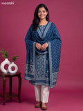Pecock Blue Modal Printed & Embroidery Work Straight Suit