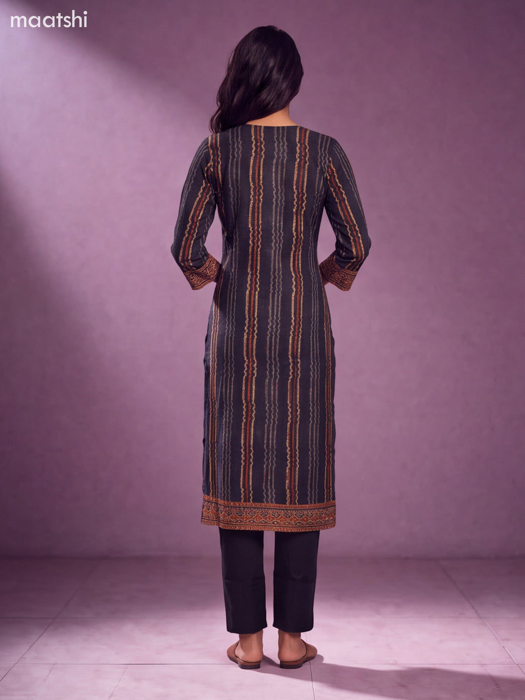 Black Modal Printed & Embroidery Work Straight Suit