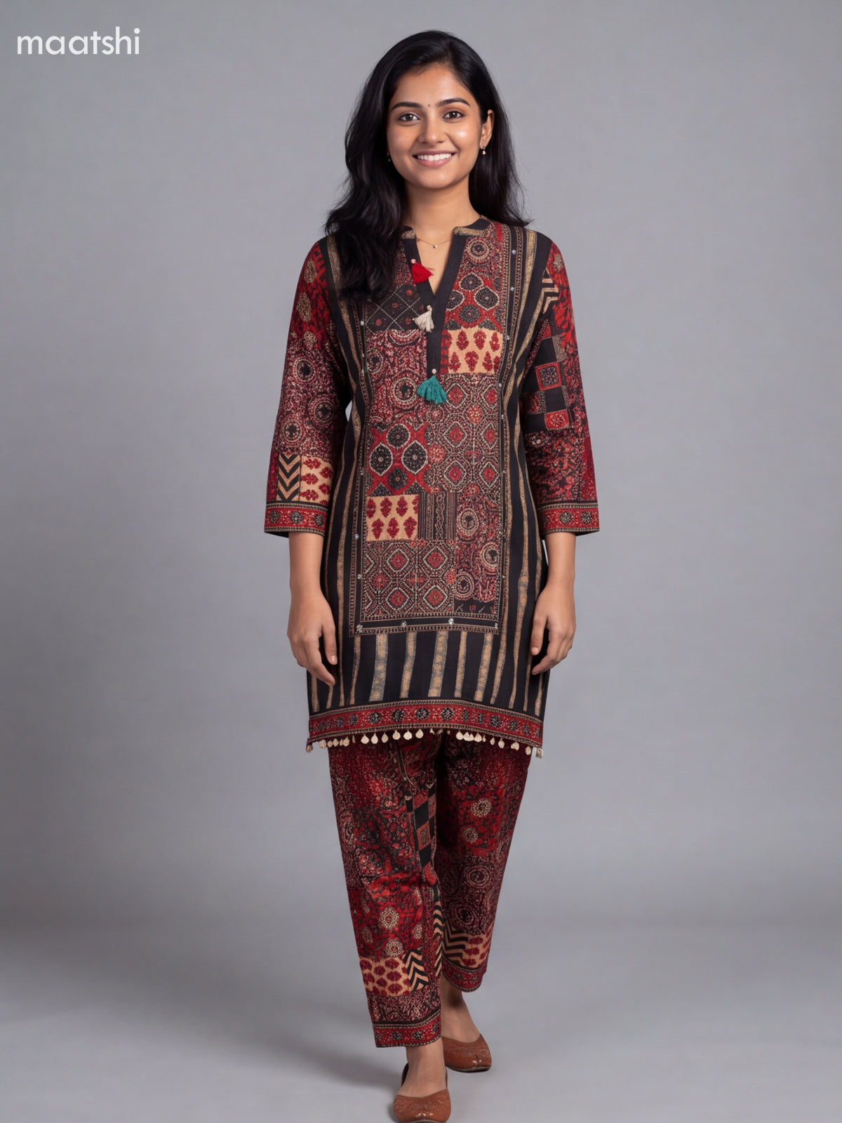 Black and Cream Muslin Printed Short Co-Ord Set