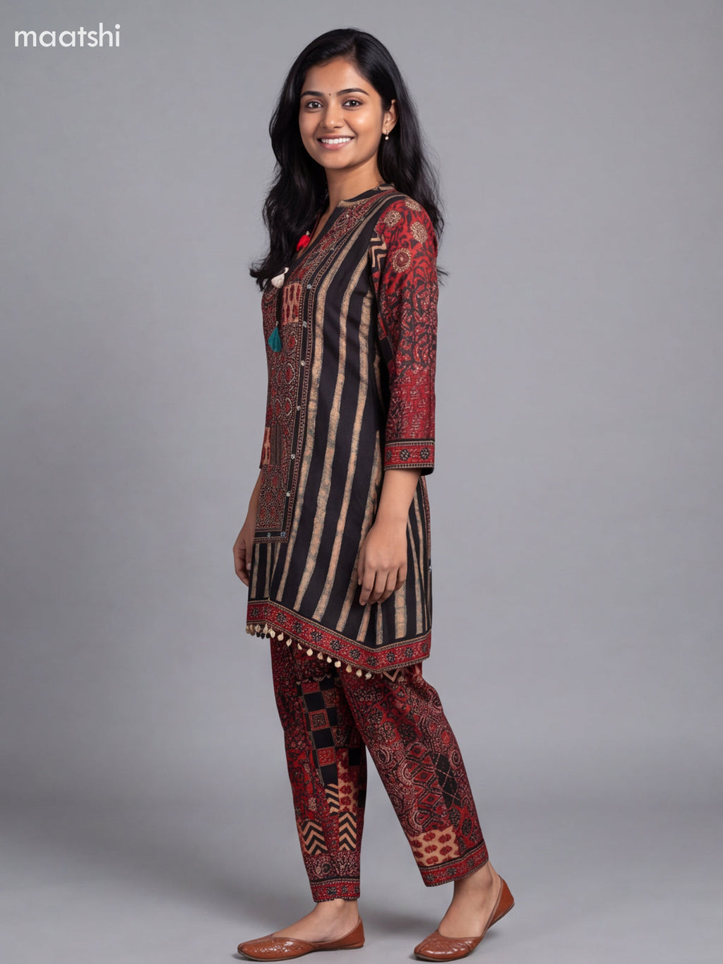 Black and Cream Muslin Printed Short Co-Ord Set