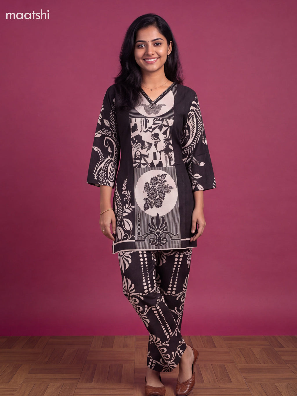 Black Muslin Printed Short Co-Ord Set