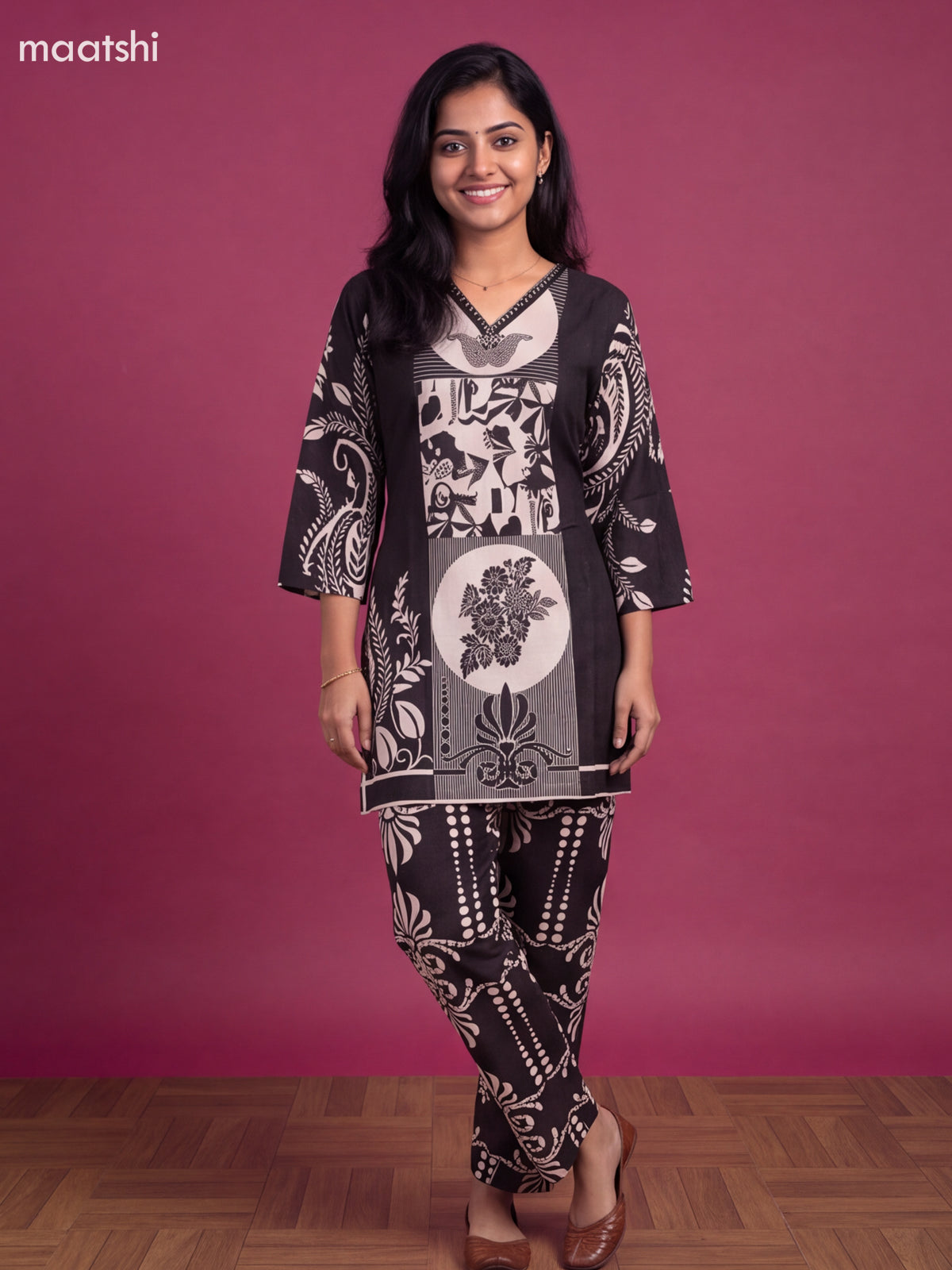 Black Muslin Printed Short Co-Ord Set