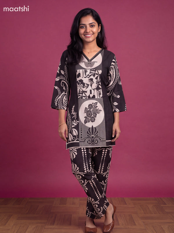 Black Muslin Printed Short Co-Ord Set