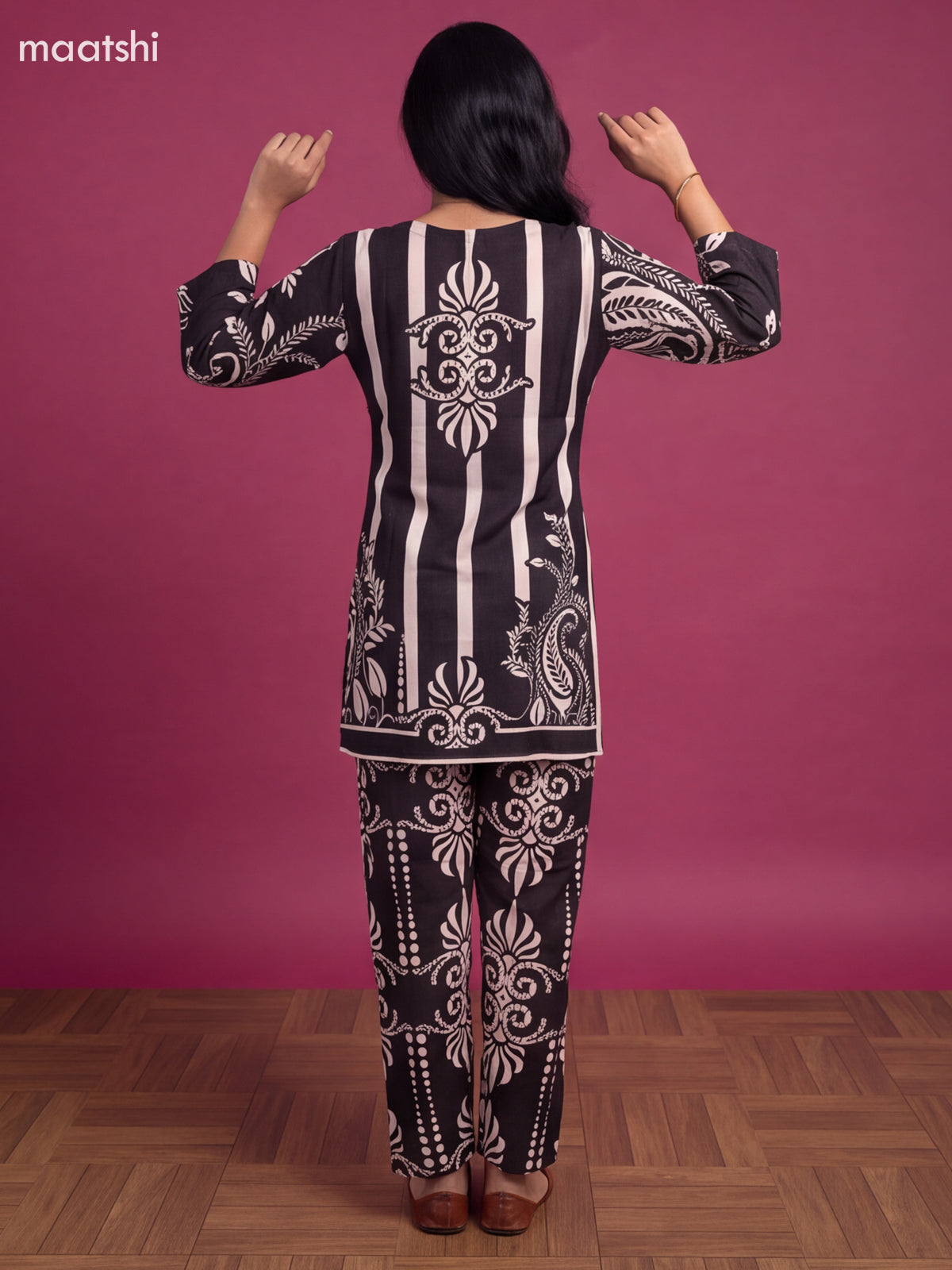 Black Muslin Printed Short Co-Ord Set