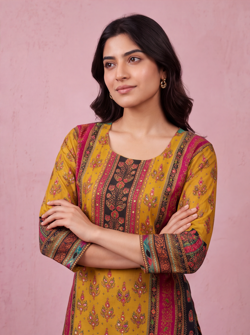 Mustard Yellow and Black Modal Allover Floral Printed & Embroidery Work Straight Suit