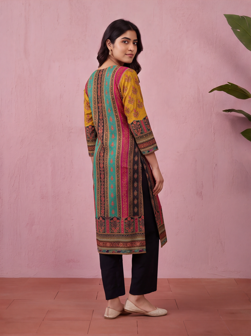 Mustard Yellow and Black Modal Allover Floral Printed & Embroidery Work Straight Suit