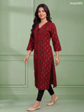 Dark Rust and Black Cotton Ikat Weaves & Simple Embroidery Work Straight Kurti