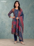 Peacock Blue Modal Floral Printed & Embroidery Work Straight Suit