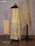 Pale Yellow Linen Cotton Dress Material With Kantha Stitch Work Neck Pattern