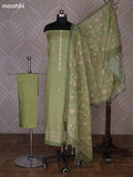 Mehendi Green Linen Cotton Dress Material With Floral Embroidery Work Neck Pattern