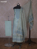Teal Shade Linen Cotton Dress Material With Allover Kantha Stitch Work Pattern
