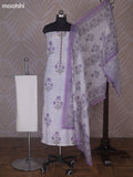Off White and Lavender Linen Cotton Dress Material With Floral Prints Buttas & Embroidery Work Neck Pattern
