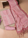 Pink Tissue Linen Dress Material With Embroidery Work Neck Pattern