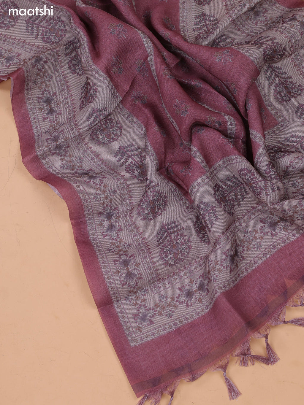 Dark Mauve Pink Linen Cotton Dress Material With Embroidery Work Neck Pattern and Bottom & Dupatta