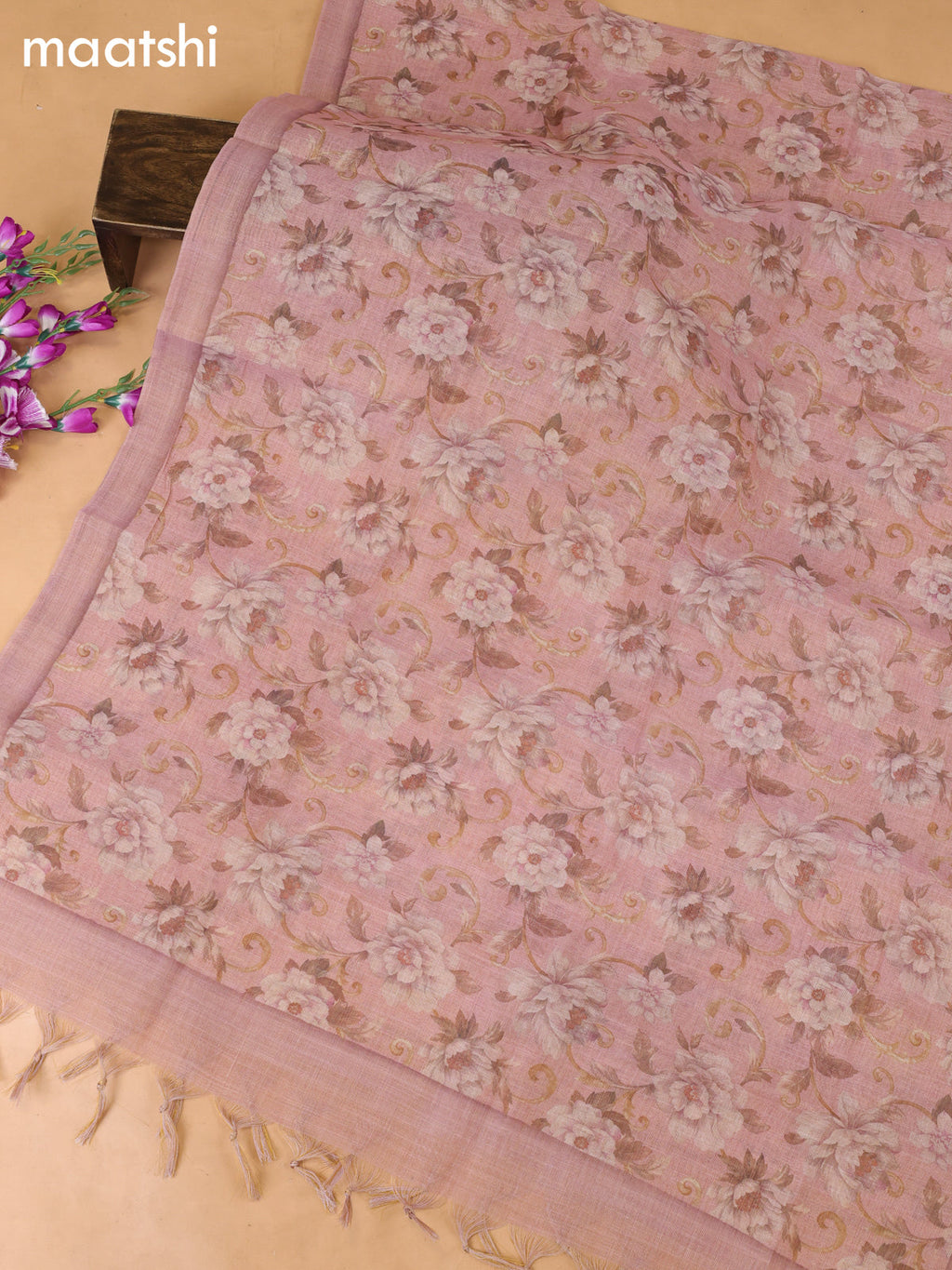 Peach Tissue Dress Material With Embroidery Work Neck Pattern